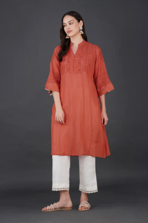 Phae Ariana Kurta In Rust Orange - Image 2