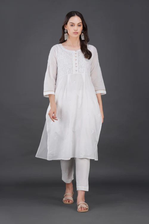 Phae Briena White Cotton Crinkle White Kurta