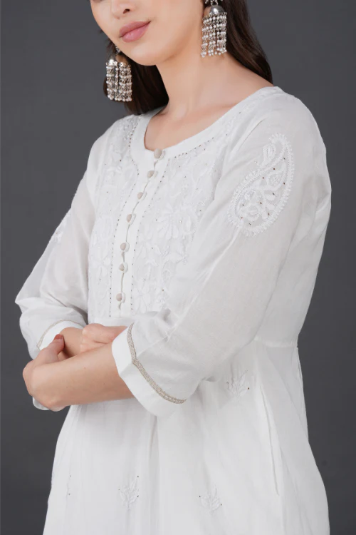 Phae Briena White Cotton Crinkle White Kurta - Image 2