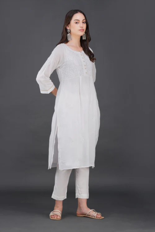 Phae Briena White Cotton Crinkle White Kurta - Image 4