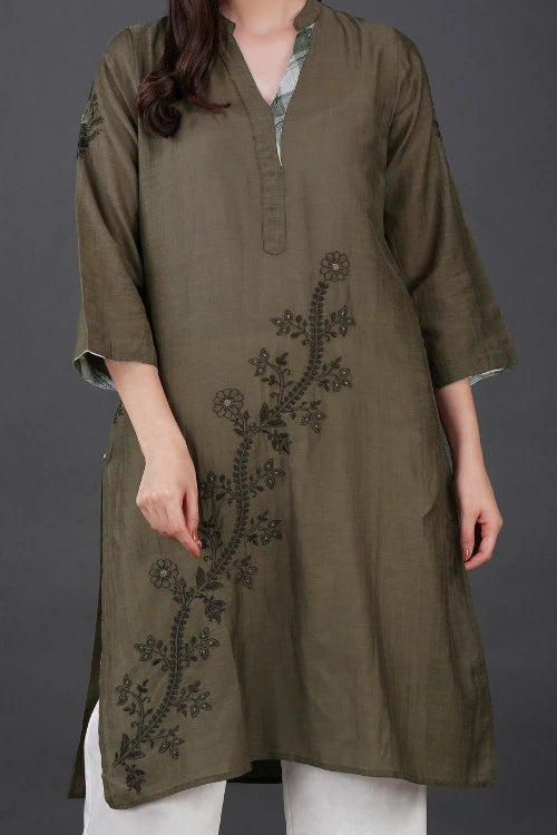 Phae Cyra Kurta In Olive Green - Image 2