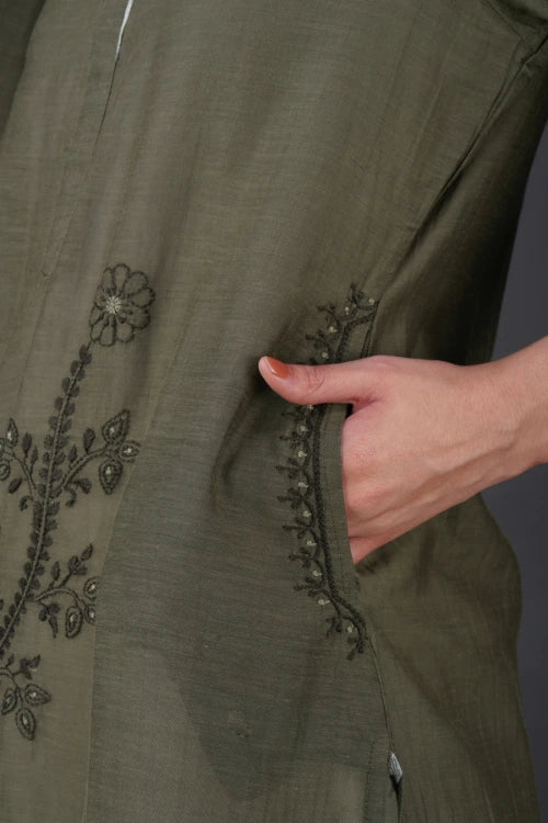 Phae Cyra Kurta In Olive Green - Image 4