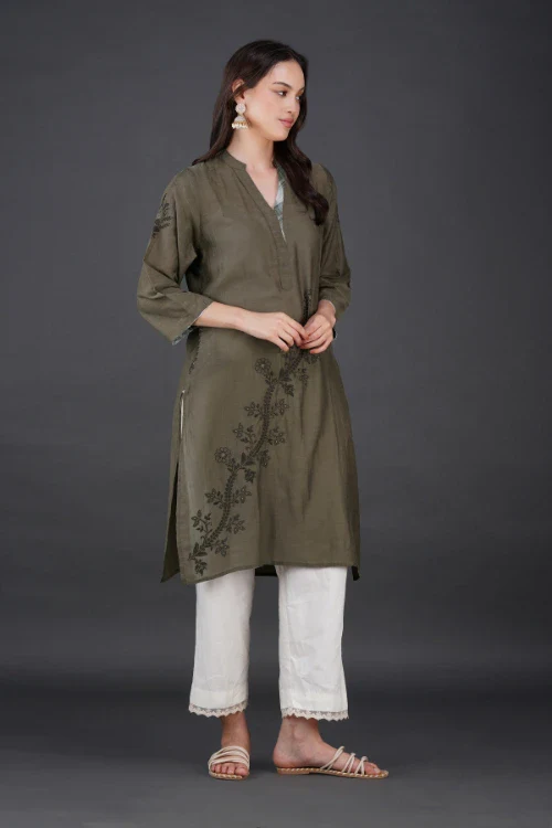 Phae Cyra Kurta In Olive Green - Image 6