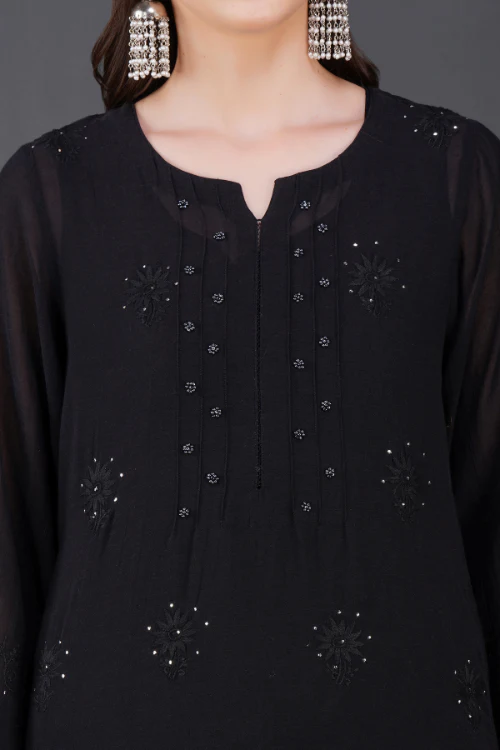 Phae Dinah Cotton Crinkle Black Kurta - Image 2
