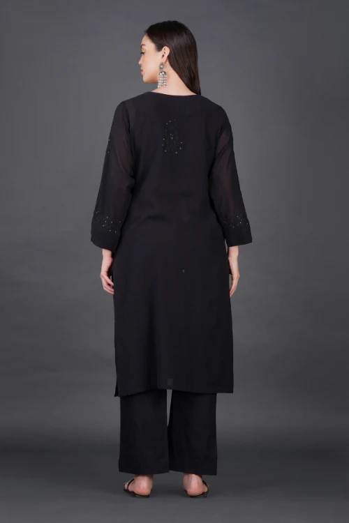 Phae Dinah Cotton Crinkle Black Kurta - Image 4
