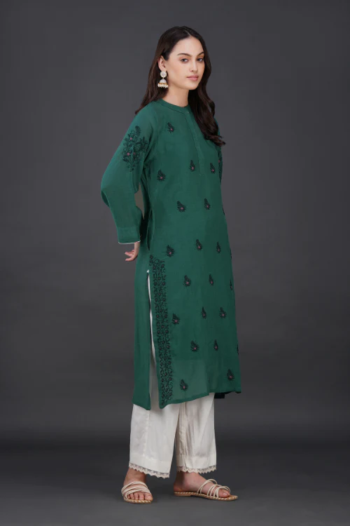 Phae Eilat Cotton Crinkle Midnight Green Kurta
