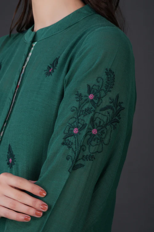 Phae Eilat Cotton Crinkle Midnight Green Kurta - Image 2