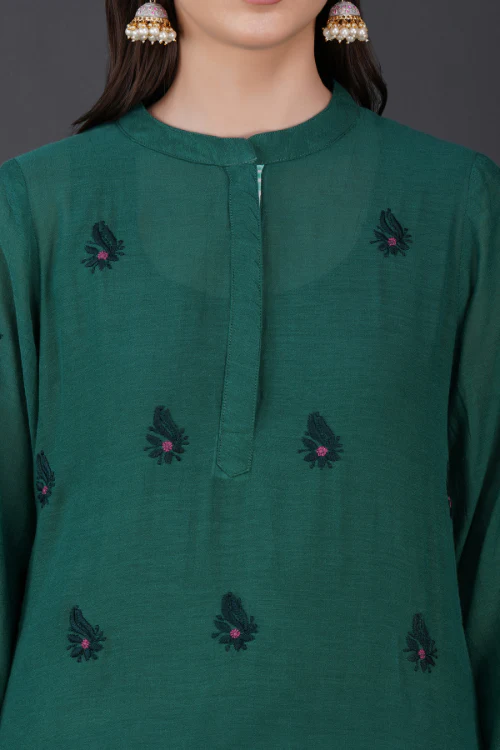 Phae Eilat Cotton Crinkle Midnight Green Kurta - Image 3