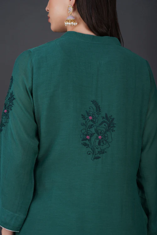 Phae Eilat Cotton Crinkle Midnight Green Kurta - Image 4