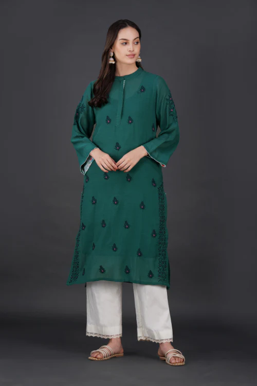 Phae Eilat Cotton Crinkle Midnight Green Kurta - Image 5
