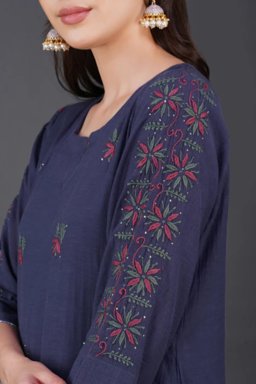 Phae Eliya Cotton Crinkle Dusk Blue Kurta - Image 2
