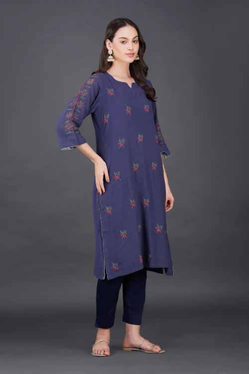 Phae Eliya Cotton Crinkle Dusk Blue Kurta - Image 3