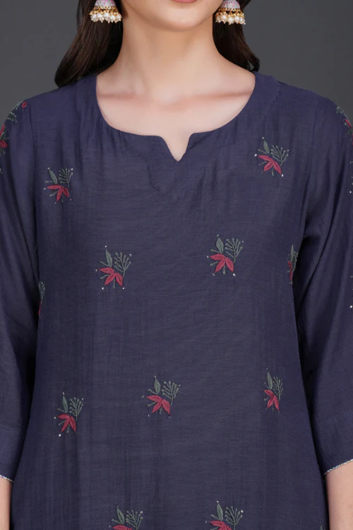 Phae Eliya Cotton Crinkle Dusk Blue Kurta - Image 4