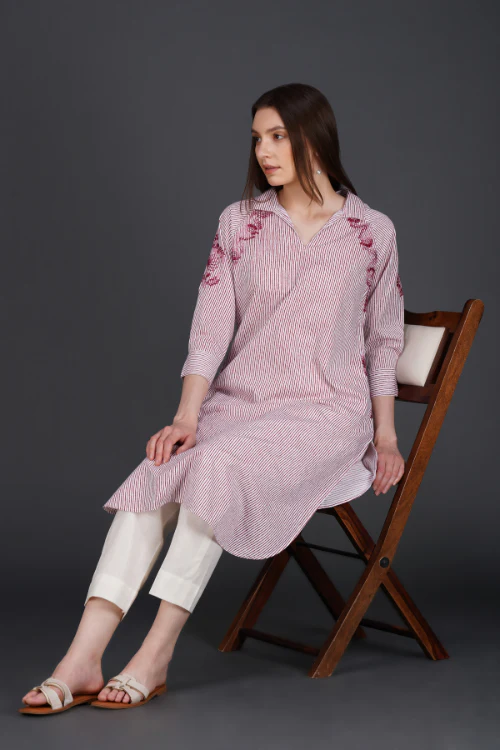 Phae Falak Cotton Kurta In Stripe - Image 4