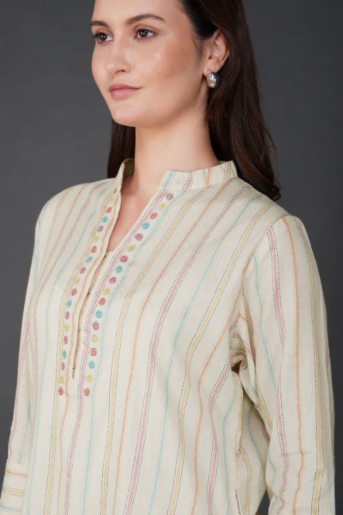 Phae Falguni Striped Kurta With Hand Embroidery - Image 3