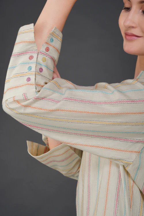 Phae Falguni Striped Kurta With Hand Embroidery - Image 4