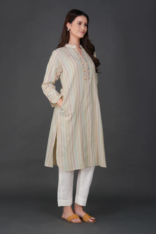 Phae Falguni Striped Kurta With Hand Embroidery - Image 6