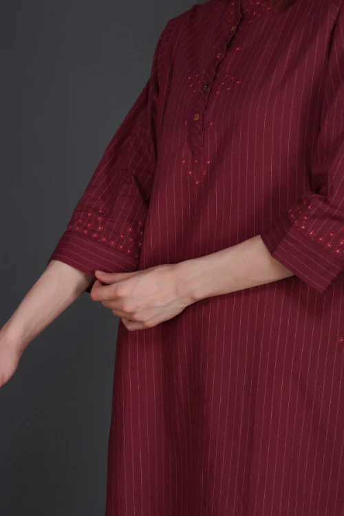 Phae Fiza Kurta With Cream Stripe In Cotton - Image 2