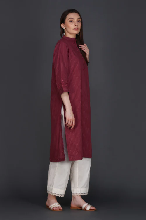 Phae Fiza Kurta With Cream Stripe In Cotton - Image 3