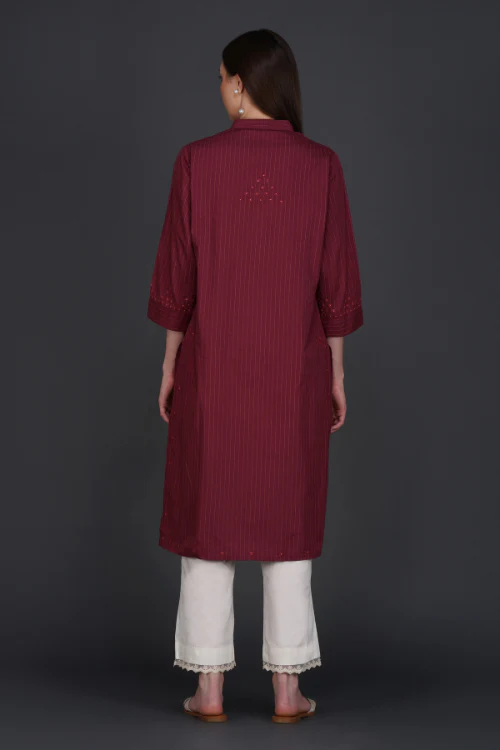 Phae Fiza Kurta With Cream Stripe In Cotton - Image 6