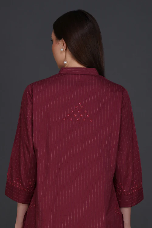 Phae Fiza Kurta With Cream Stripe In Cotton - Image 7