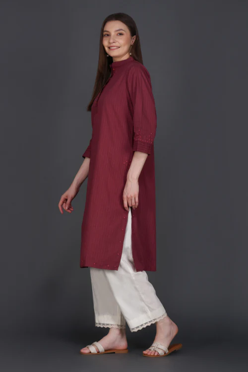 Phae Fiza Kurta With Cream Stripe In Cotton - Image 8