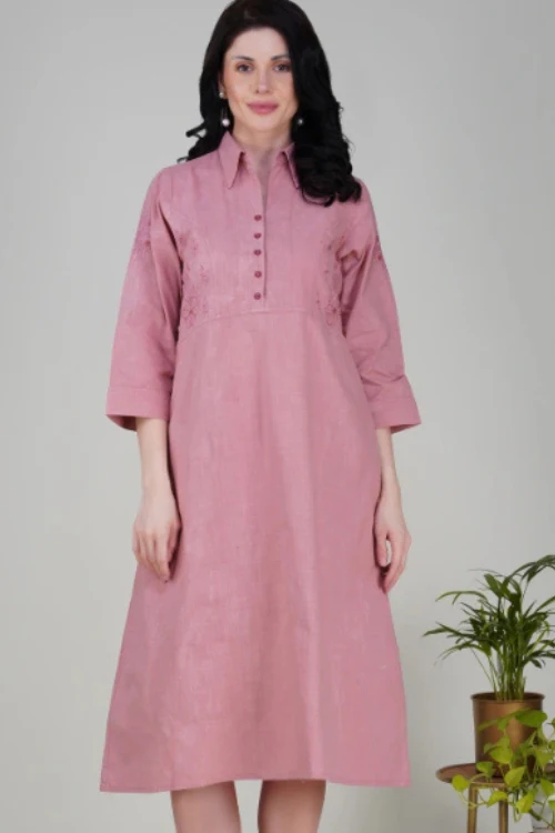 Phae Giti Onion Pink Slub Cotton Dress