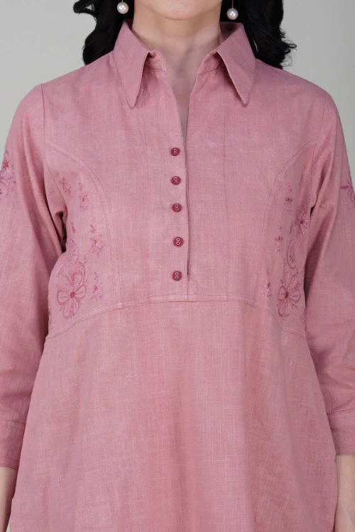 Phae Giti Onion Pink Slub Cotton Dress - Image 2