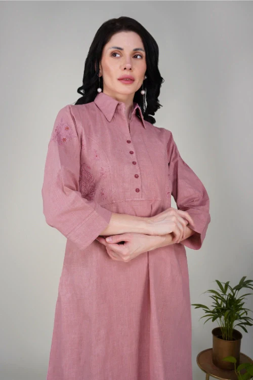 Phae Giti Onion Pink Slub Cotton Dress - Image 3