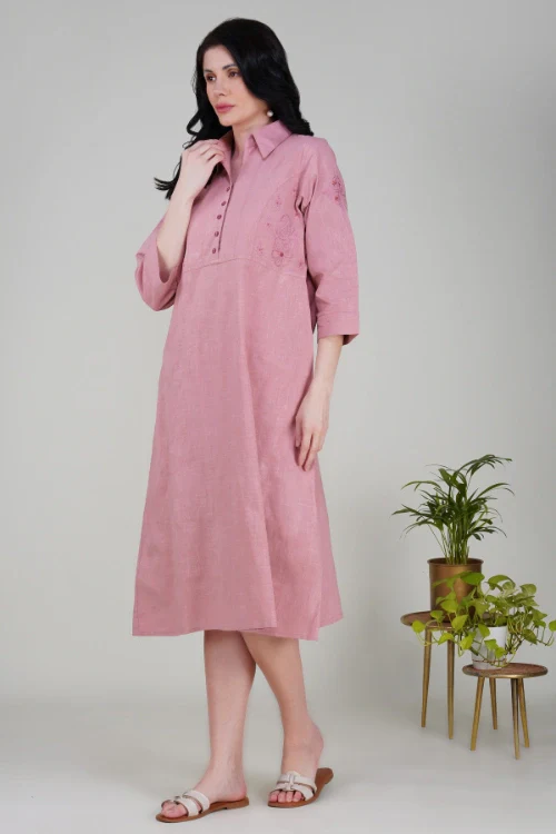 Phae Giti Onion Pink Slub Cotton Dress - Image 5