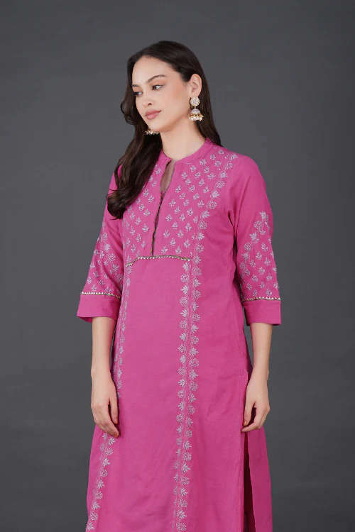 Phae Hadar Cotton Crinkle Fuschia Pink Kurta