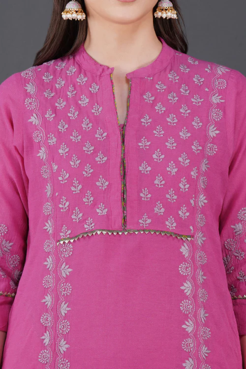 Phae Hadar Cotton Crinkle Fuschia Pink Kurta - Image 2