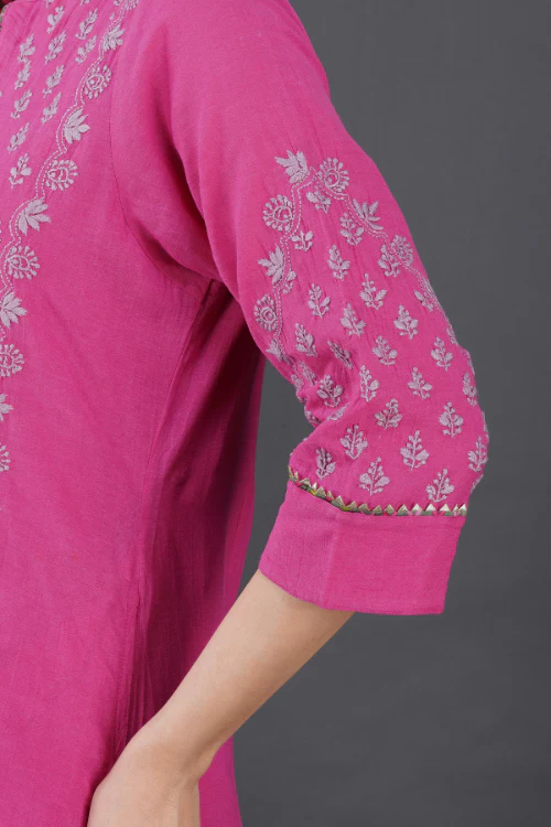 Phae Hadar Cotton Crinkle Fuschia Pink Kurta - Image 3
