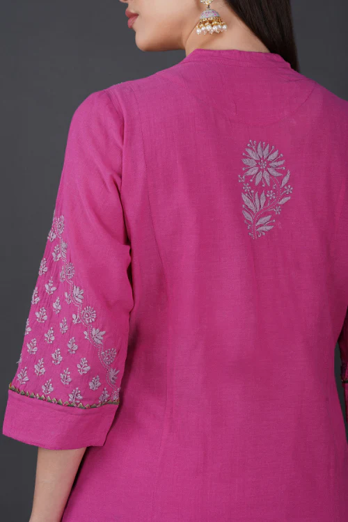 Phae Hadar Cotton Crinkle Fuschia Pink Kurta - Image 4