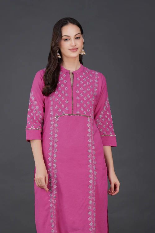 Phae Hadar Cotton Crinkle Fuschia Pink Kurta - Image 5