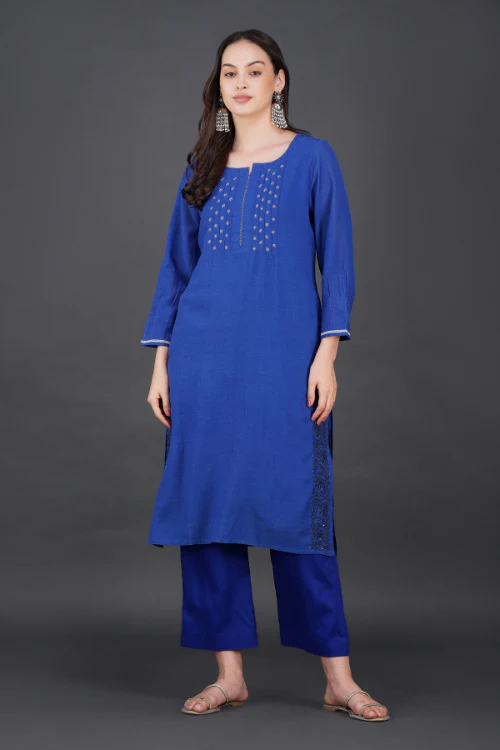 Phae Idit Cotton Crinkle Cobalt Blue Kurta - Image 2