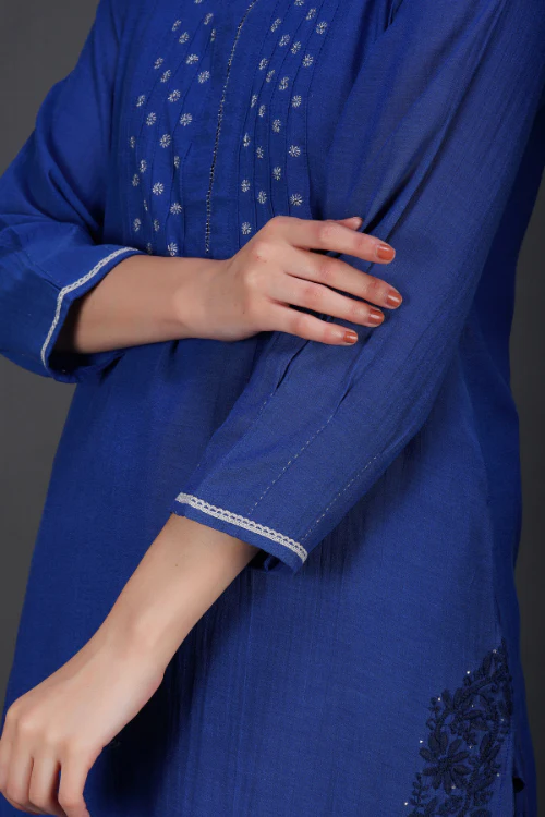 Phae Idit Cotton Crinkle Cobalt Blue Kurta - Image 6
