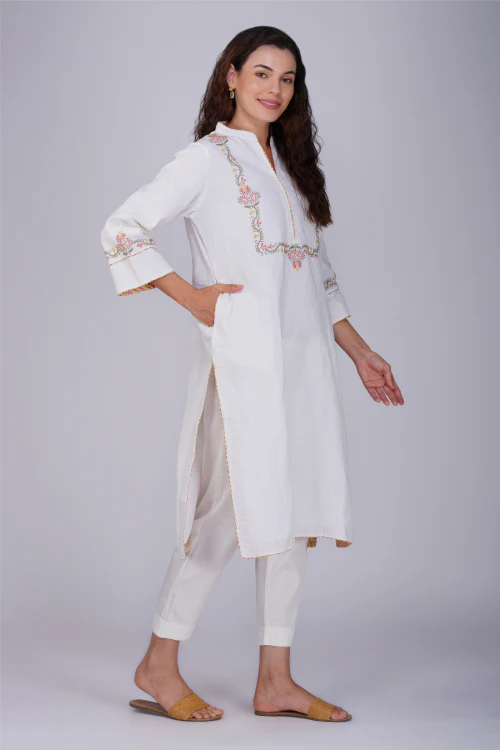 Phae Krishna Cotton Jacquard Kurta With Hand Chikankari - Image 5