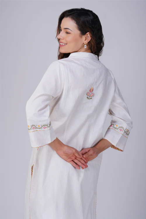 Phae Krishna Cotton Jacquard Kurta With Hand Chikankari - Image 6