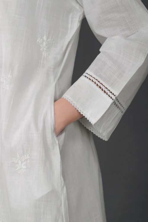 Phae Nora Cotton Self Check Kurta With Hand Chikankari - Image 3