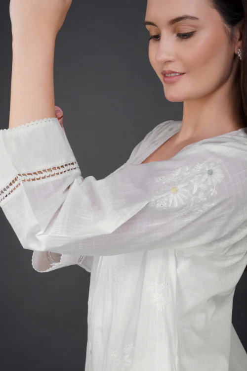 Phae Nora Cotton Self Check Kurta With Hand Chikankari - Image 4