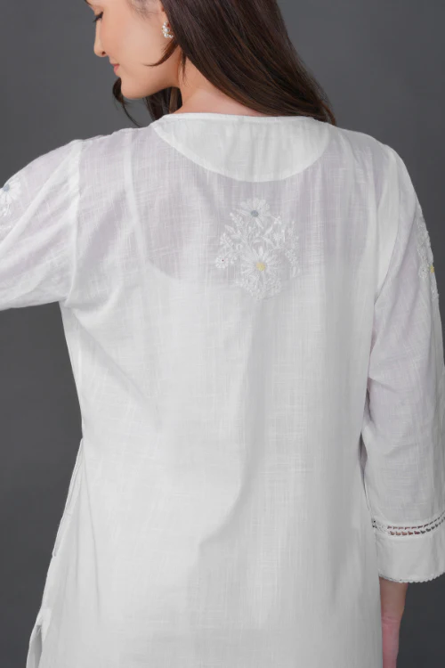 Phae Nora Cotton Self Check Kurta With Hand Chikankari - Image 6