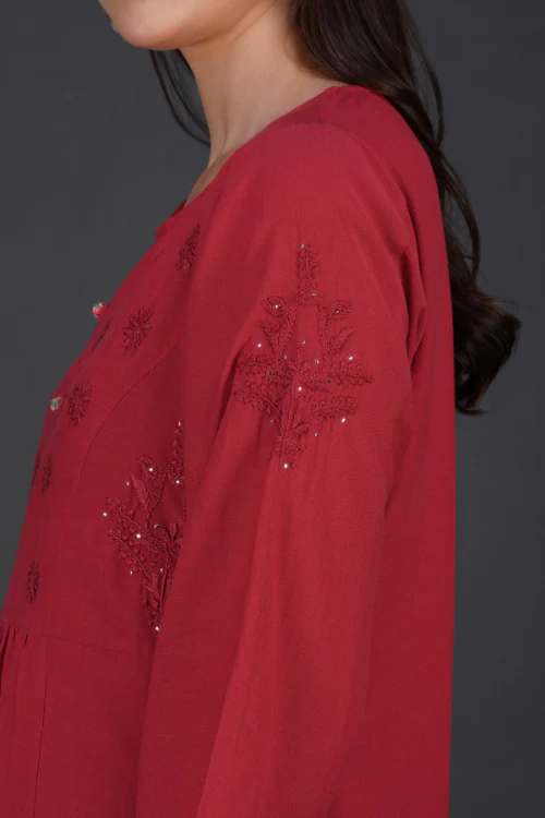 Phae Raisa Cotton Crinkle Candy Red Dress - Image 3