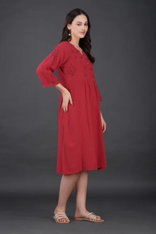Phae Raisa Cotton Crinkle Candy Red Dress - Image 4