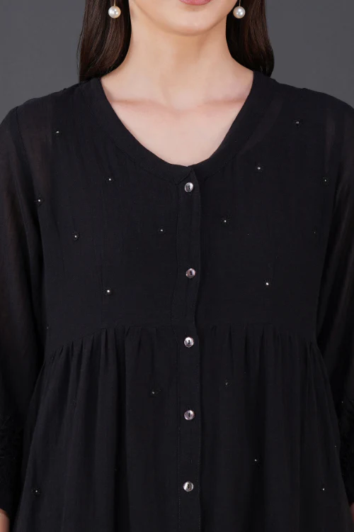 Phae Reyna Cotton Crinkle Black Dress - Image 2