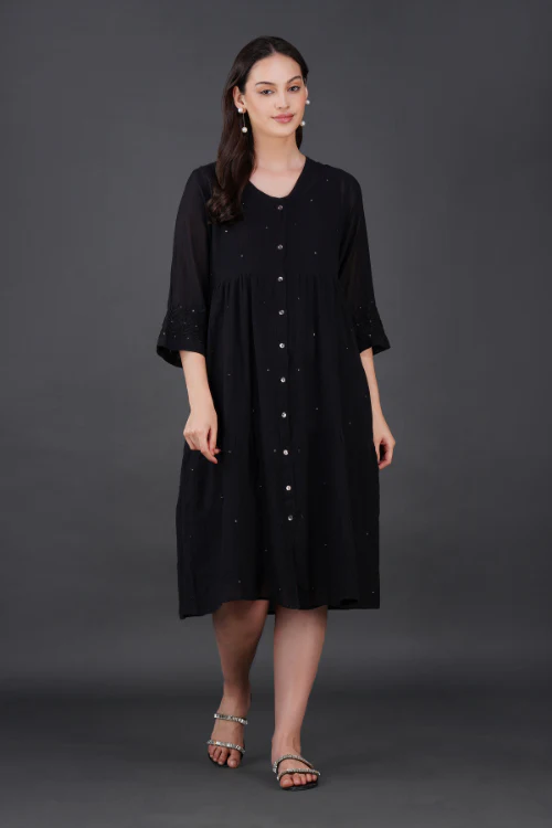 Phae Reyna Cotton Crinkle Black Dress - Image 3