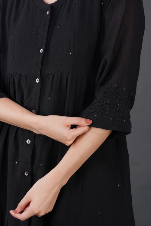 Phae Reyna Cotton Crinkle Black Dress - Image 4