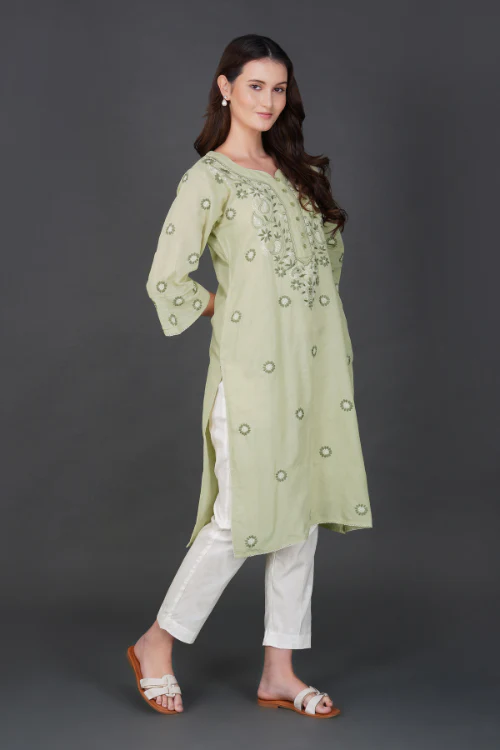 Phae Ridhi Cotton Linen Kurta With Hand Chikankari