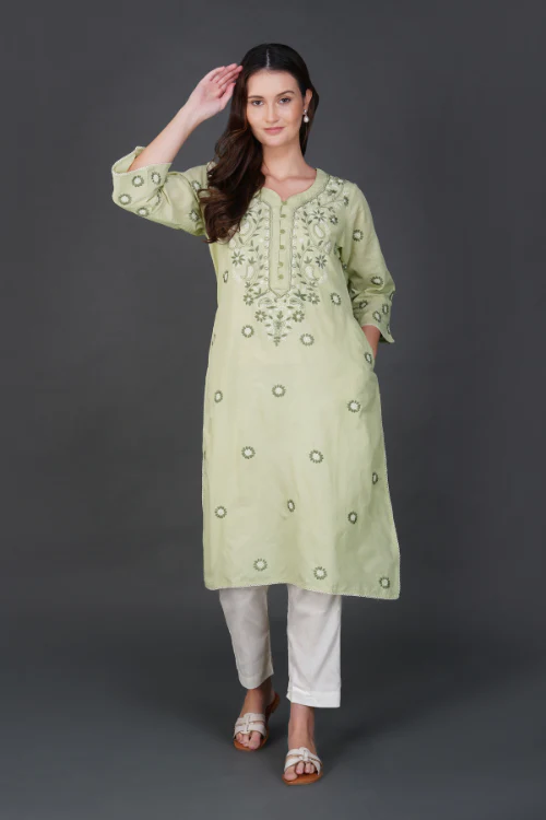 Phae Ridhi Cotton Linen Kurta With Hand Chikankari - Image 4