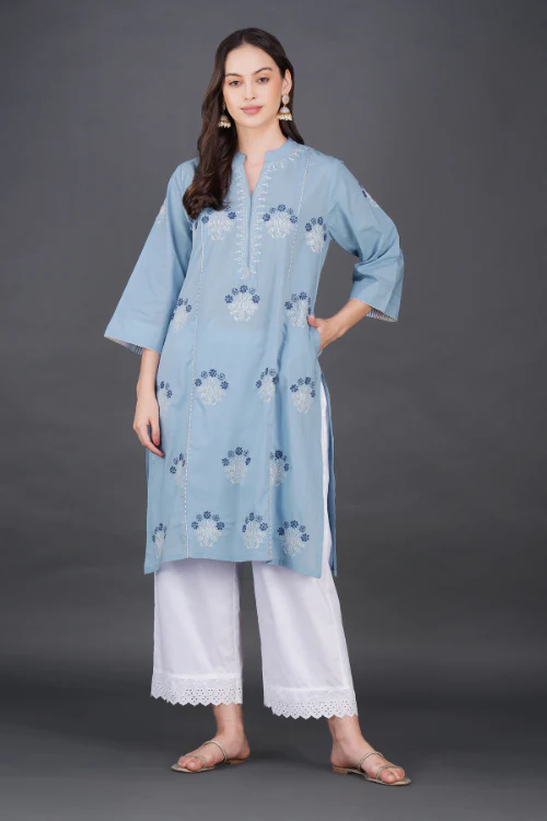 Phae Sekel Cotton Sky Blue Kurta